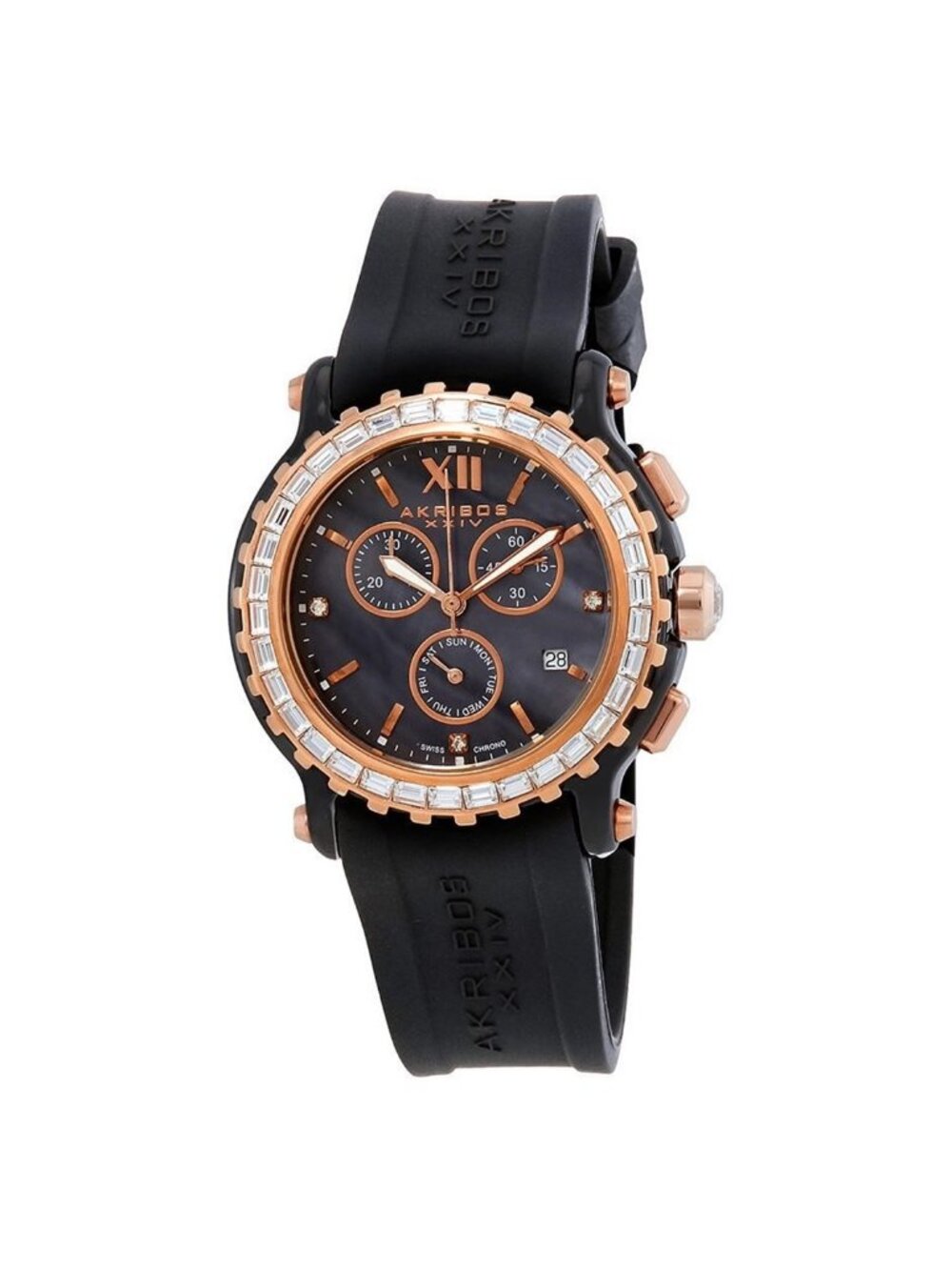 NWT Akribos XXIV Akribos Chronograph Black Dial Black Ceramic Ladies Watch
